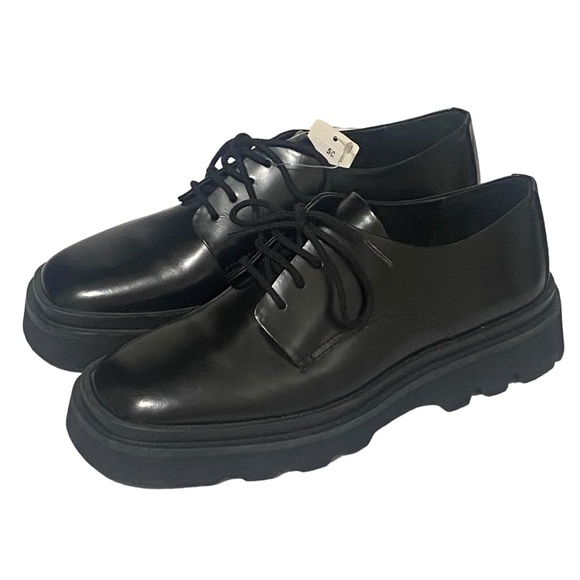 Maeve Black Patent Leather Rhys Lace Up Square Toe Loafers Size EU 38 US 8 - Picture 1 of 9